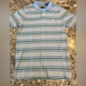 S Chaps Polo Shirt Mens Small Short Sleeve White Blue Green Stripes Mens Top